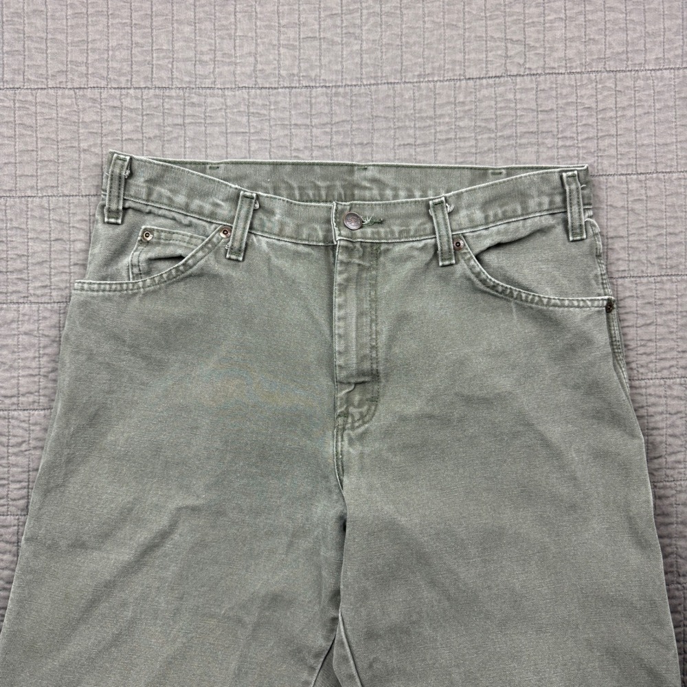 Dickies Mens 33x32 (32x31) Relaxed Fit Carpenter Pants Green Canvas Workwear - Picture 5 of 11